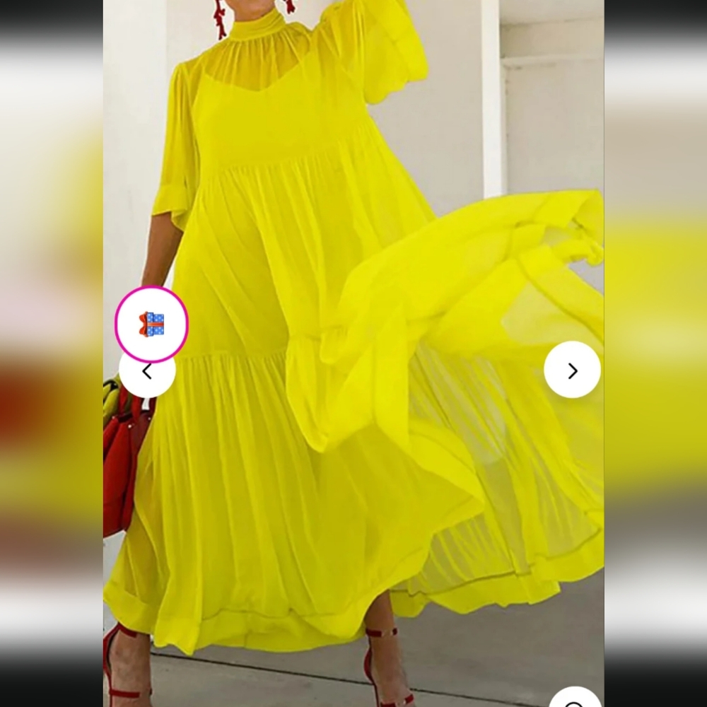 Yellow Ruffled Tiered Midi Sundress Xpluswear 4x